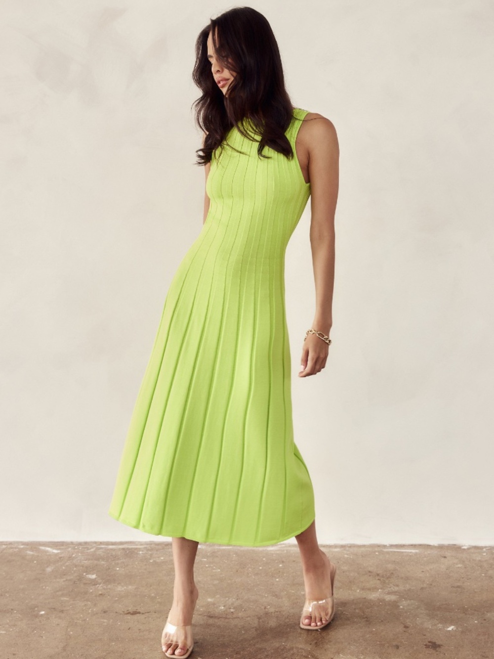 Meshki Aspen Back Keyhole Knit Midi Dress in Fresh Green Size Medium Resortwear